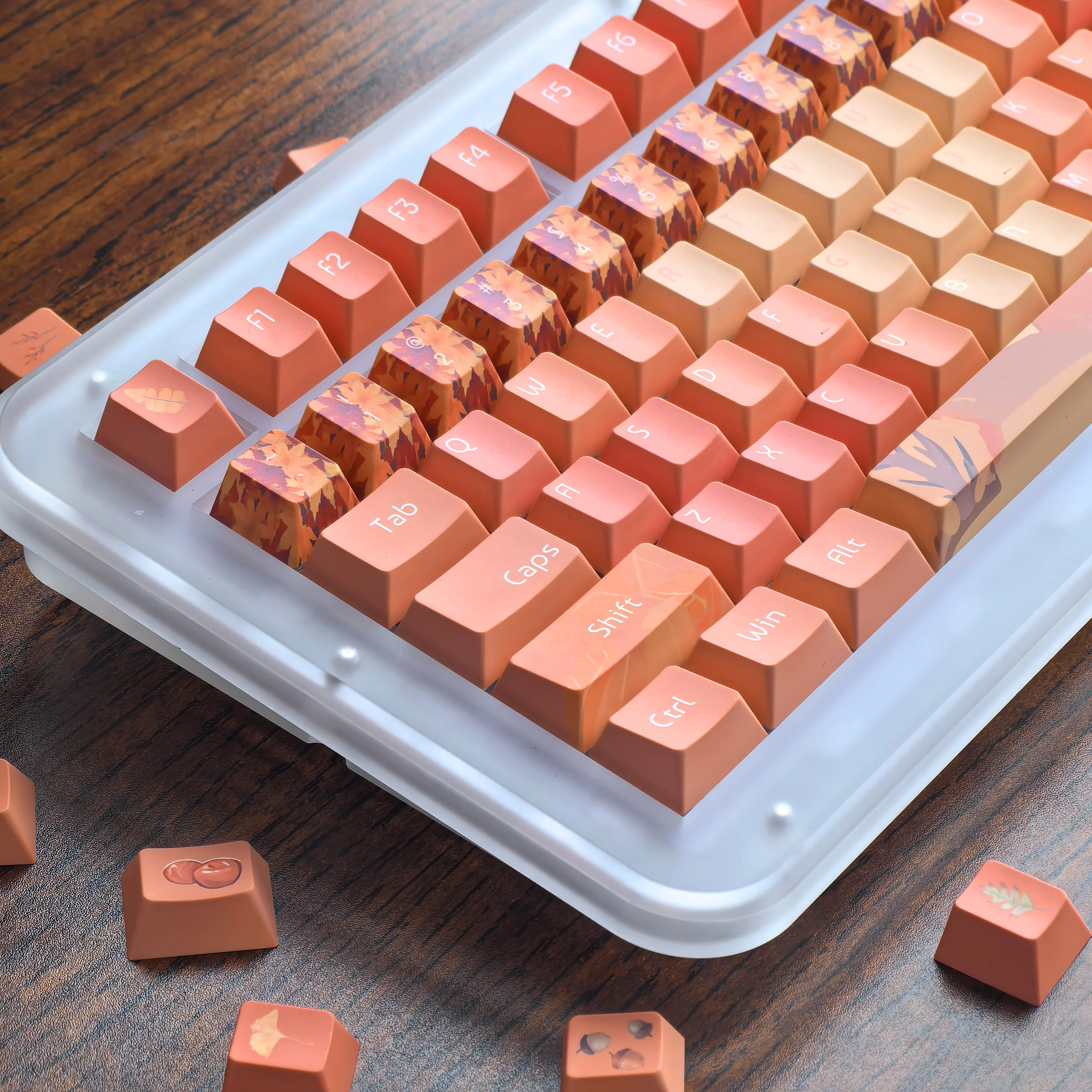 Teclas de arce de otoño, hoja de arce roja, 2,25/2,75U, barra espacial, diseño Alice, teclas de teclado, teclas naranjas Pbt de cereza - imagen 5