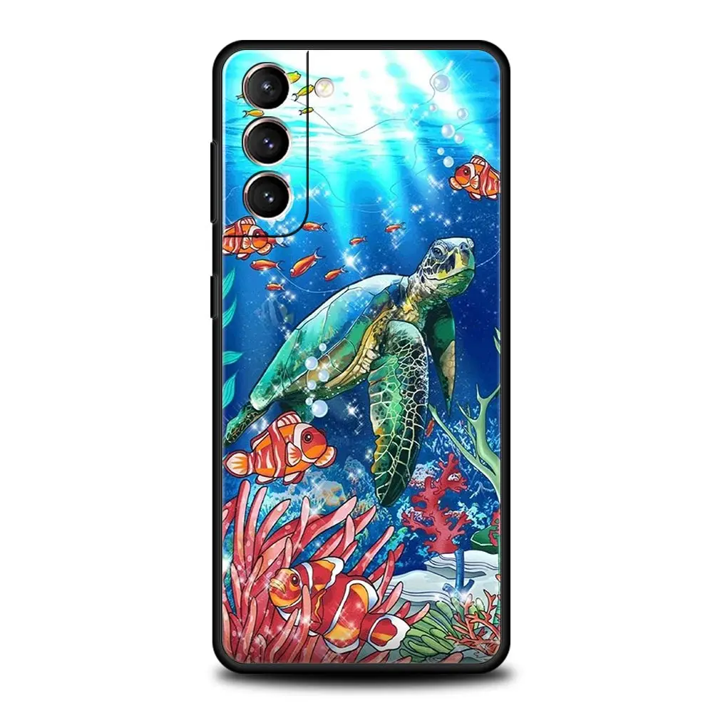 Preciosa funda de teléfono de dibujos animados tortuga marina azul océano para Samsung Galaxy S24 S23 S22 S20 Ultra S21 FE 5G S10 S9 Plus S10E S8 - imagen 4