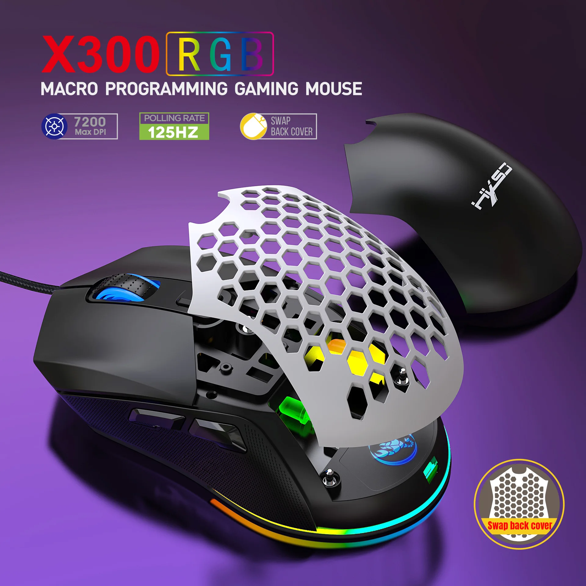 Ratón gamer maus ergonómico raton 7200dpi RGB retroiluminado con cable ratón para juegos con cubierta intercambiable diseño ligero m takoka - imagen 4