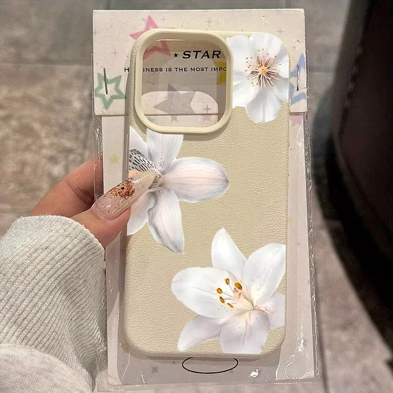 Funda de teléfono con flor de lirio blanco para iPhone 17 Pro Max 16 15 14 13 12 11 17 Air 15Pro 16 Plus X XS XR, funda trasera de TPU suave a prueba de golpes