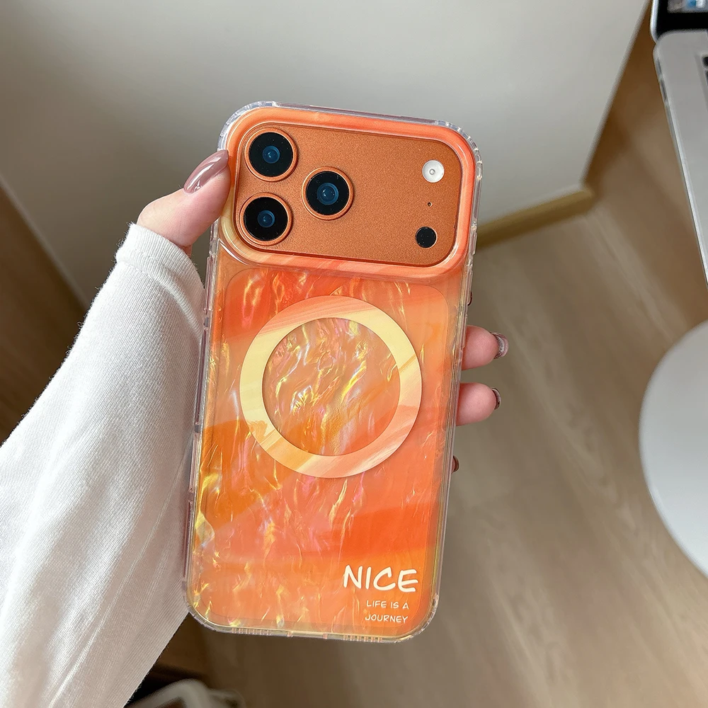 Para iphone 17 17pro 17promax gradiente Shell patrón carga inalámbrica funda magnética para IPhone 14 15 16 Pro Max cubierta para MagSafe - imagen 2