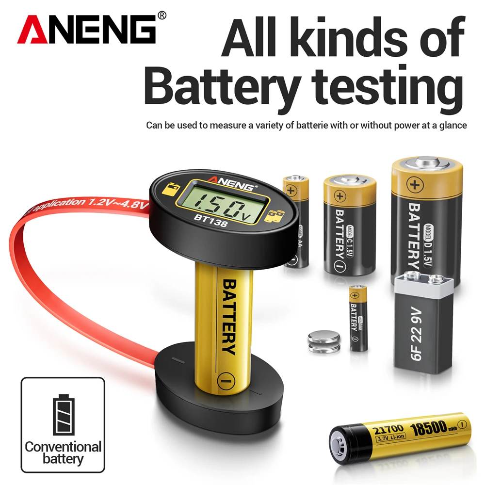 Mini probador de batería, Detector de batería de litio ANENG BT138, probador de capacidad, pantalla, analizador a cuadros, herramienta de prueba de pila de botón AAA AA - imagen 4