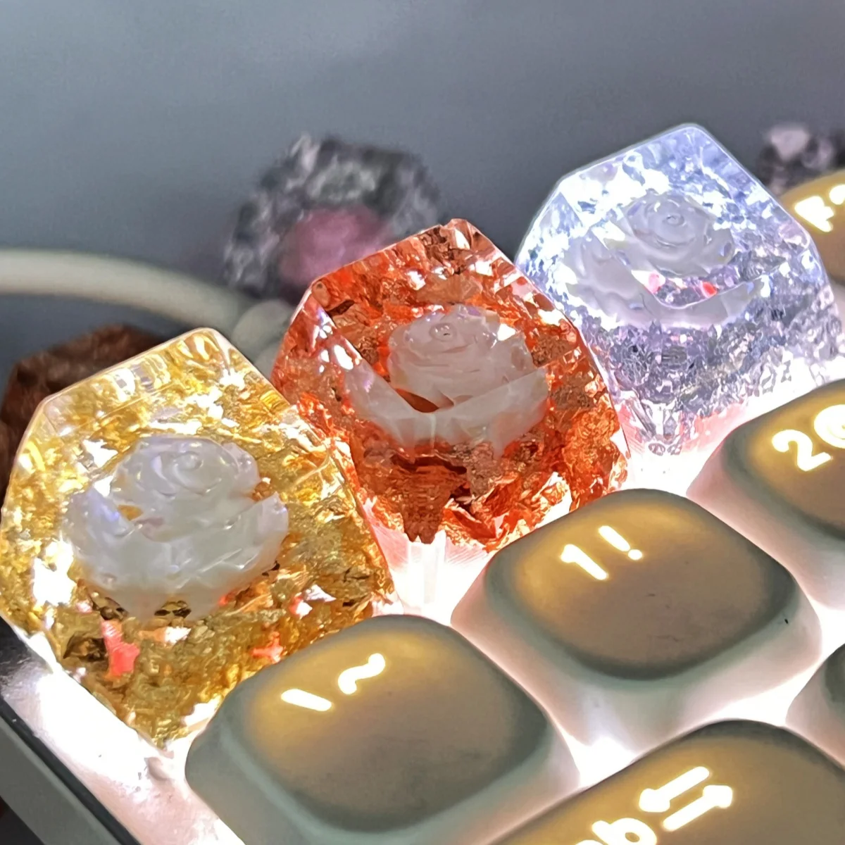 Teclas Camelia, teclas de flores, resina, bricolaje, teclado mecánico creativo que transmisora de luz - imagen 5