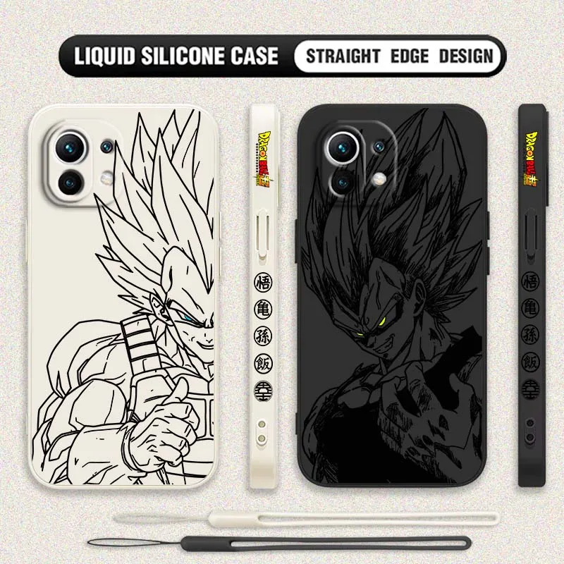 D-Dragon Ball Vegeta Saiyan para Xiaomi Mi 17 15 14 13 12 11 9 13T 12T Lite Pro Max 5G cubierta de la caja del teléfono de cuerda izquierda líquida