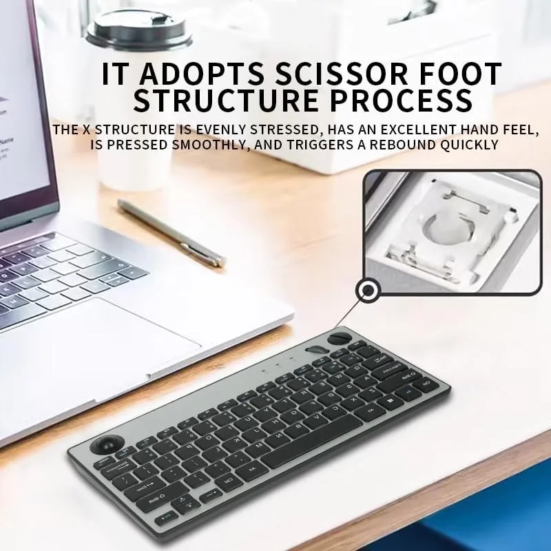 JOMAA Teclado Trackball inalámbrico con retroiluminación de 78 teclas, teclado inalámbrico Bluetooth 5.0 y 2,4G con Trackball para Windows Mac iOS - imagen 3