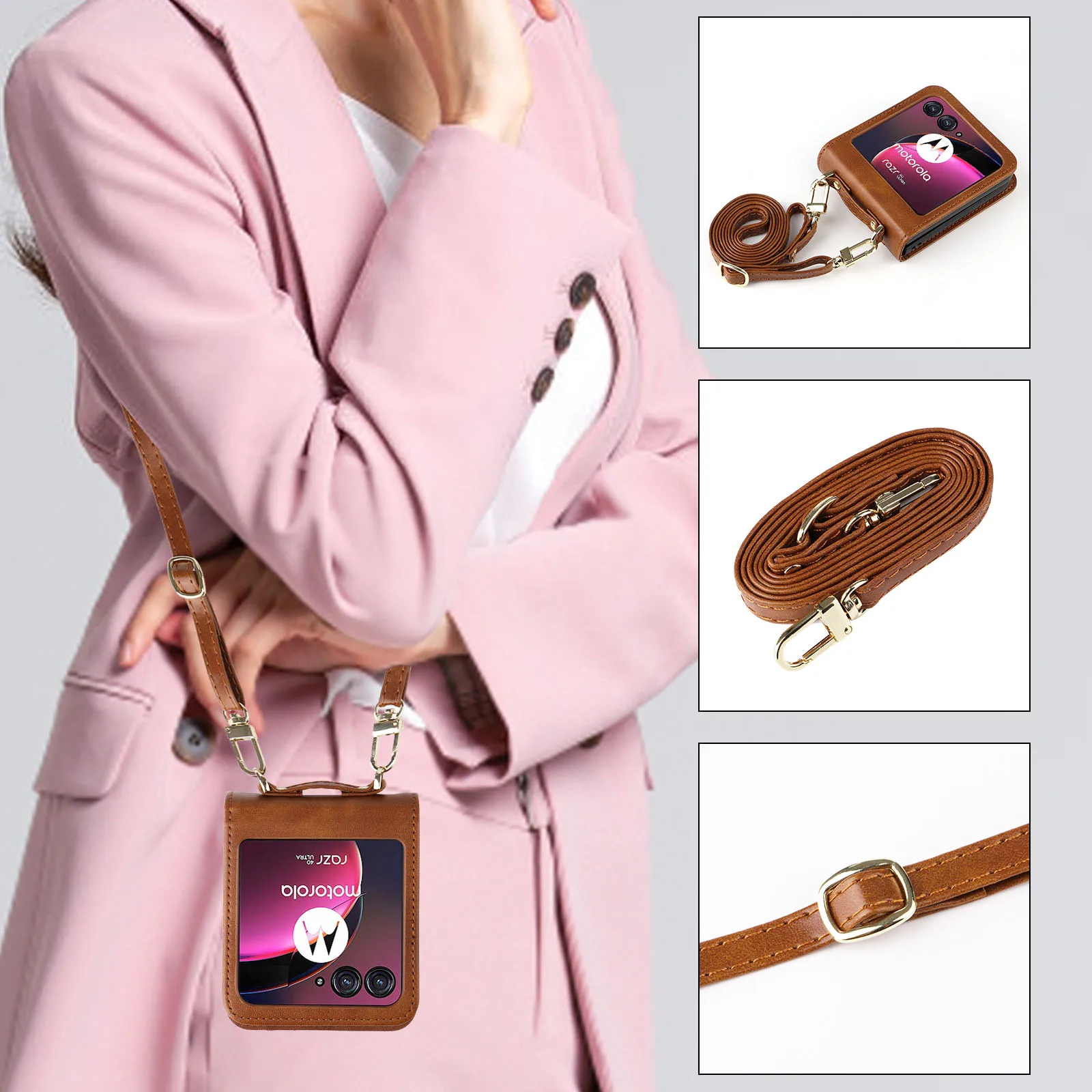 Funda de cuero para teléfono Motorola Razr 60 50 Ultra Moto Razr 40 Razr + 2025 2024 2023 funda tipo billetera con cordón tarjetero Coque - imagen 3