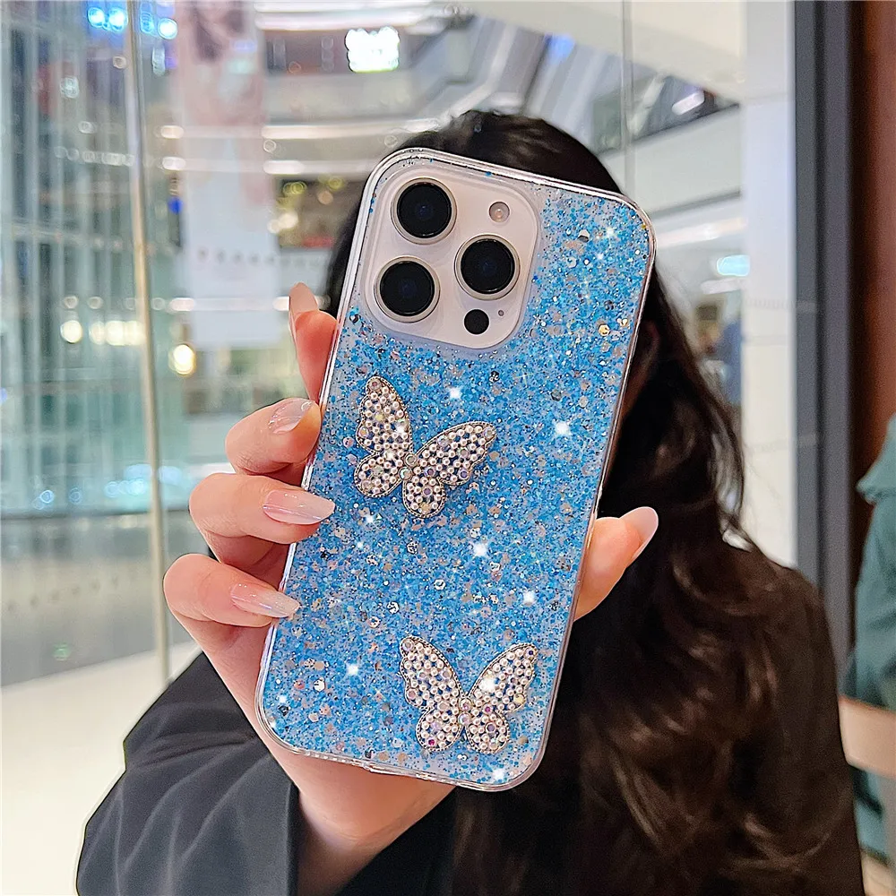 Funda de teléfono con purpurina de mariposa 3D OPPO Reno 13F 11F 12F 12 11 10 Pro A53S A53 A5 A9 2020 A52 A72 4G, funda de silicona suave a prueba de golpes - imagen 4