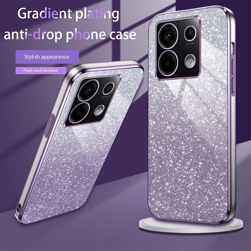 Funda de silicona chapada con purpurina brillante de lujo para Xiaomi Redmi Note 13 Pro Plus 13X 13C 4G 5G lente de cámara funda trasera suave Coque - imagen 4