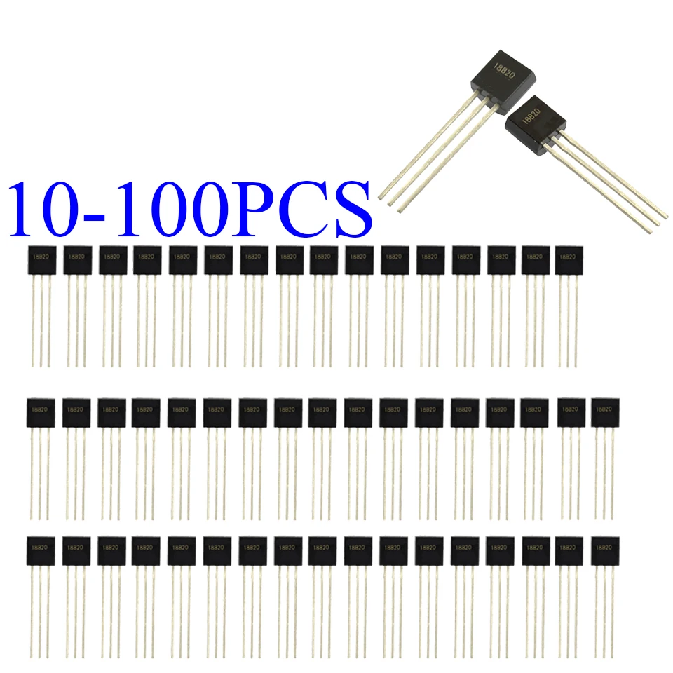 10-100 Uds DS1820 Sensor Chip electrónico TO-92 18B20 Chips Sensor de temperatura IC Diy electrónico