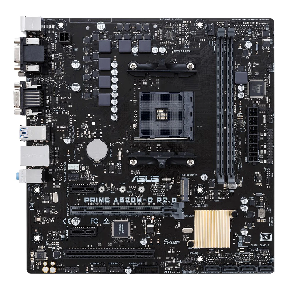 Placa base ASUS PRIME A320M-C R2.0 compatible con Ryzen 5 2600X 3600 5600G 5600X3D CPU DDR4 3200MHz AMD A320 M.2 NVME AM4 - imagen 3