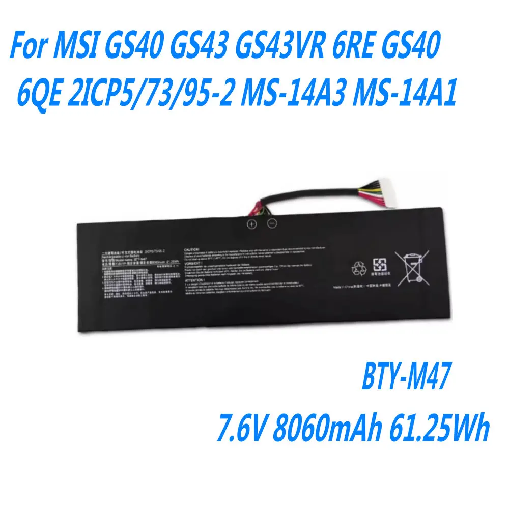 7,6 V 8060mAh BTY-M47 batería del ordenador portátil para MSI GS40 GS43 GS43VR 6RE GS40 6QE 2ICP5/73/95-2 MS-14A3 MS-14A1Series