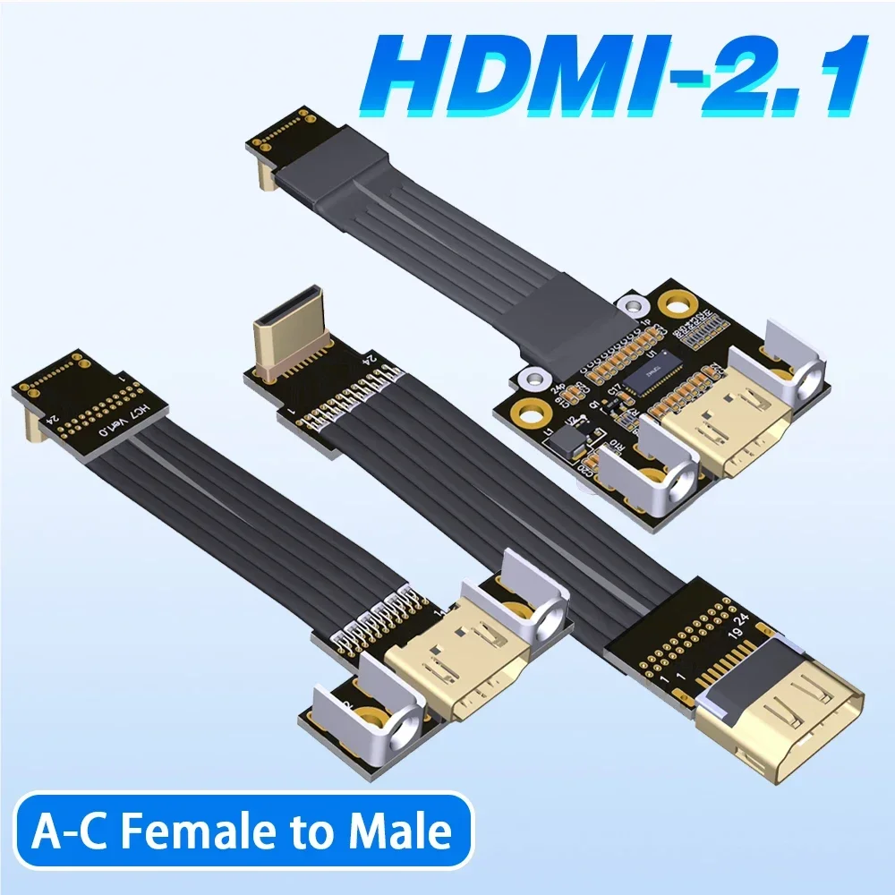 ADT-Link HDMI 2,1/2,0 tipo C macho a tipo A hembra 4K vídeo y Audio Cable plano HDTV para fotografía aérea FPV cámara Gopro