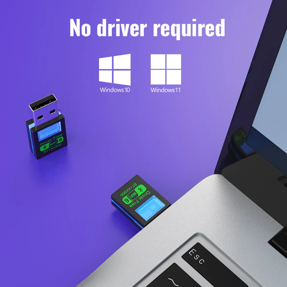 Adaptador AX900 USB WiFi 6 Bluetooth 5,4 2 en 1 banda Dual 2,4G y 5GHz red USB controlador receptor WiFi inalámbrico gratis para Win 10/11 - imagen 4