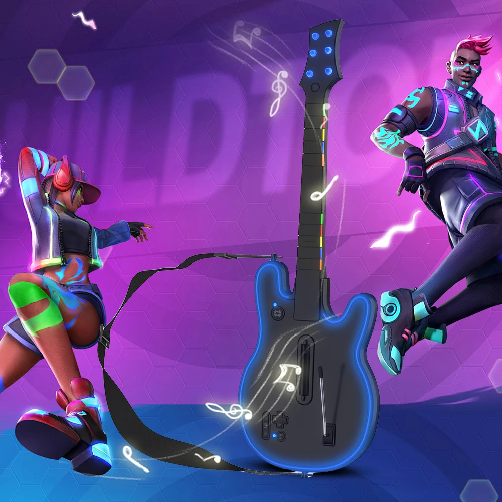 Controlador de guitarra inalámbrico de 2,4G, controlador de guitarra inalámbrico para juegos de PC con correa y Dongle inalámbrico para PS3, PS4, PC y guitarra - imagen 2