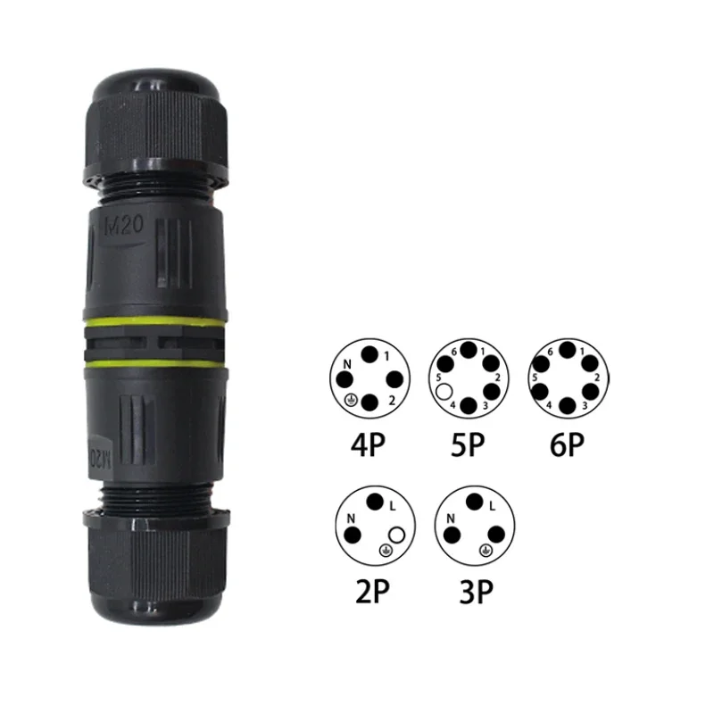 Conector de Cable impermeable IP68 M20, conectores de Cable de Terminal de cableado de tornillo de 2/3/4/5/6 pines para caja de conexiones de luz eléctrica