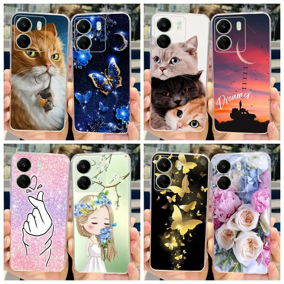 Funda de TPU suave para teléfono Xiaomi, carcasa bonita con diseño de mariposa y gato para Xiaomi Redmi 13C, Redmi13C, PocoC65, parachoques de 6,74 pulgadas