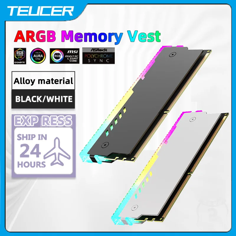 TEUCER RM-1 Módulo de memoria de escritorio de aluminio Chaleco de disipación de calor, chaleco de disipación de calor de memoria de escritorio con efecto de luz ARGB