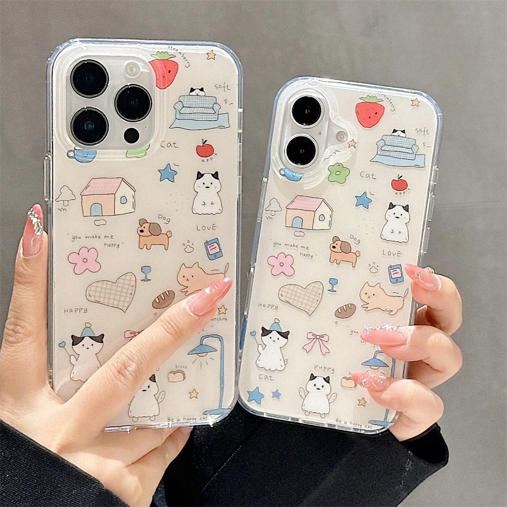 Funda de teléfono con diseño de gato de dibujos animados para iPhone 14 Pro 11 13 12 15 16 Pro Max, funda protectora de silicona suave brillante IMD a prueba de golpes
