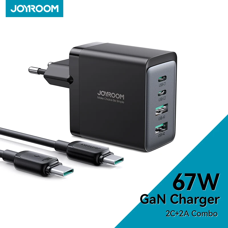 JOYROOM-Bloque de cargador USB C, adaptador de carga rápida de pared GaN plegable de 4 puertos, 67W, para iPhone 1, MacBook Pro/Air, iPad Pro/Air Galaxy