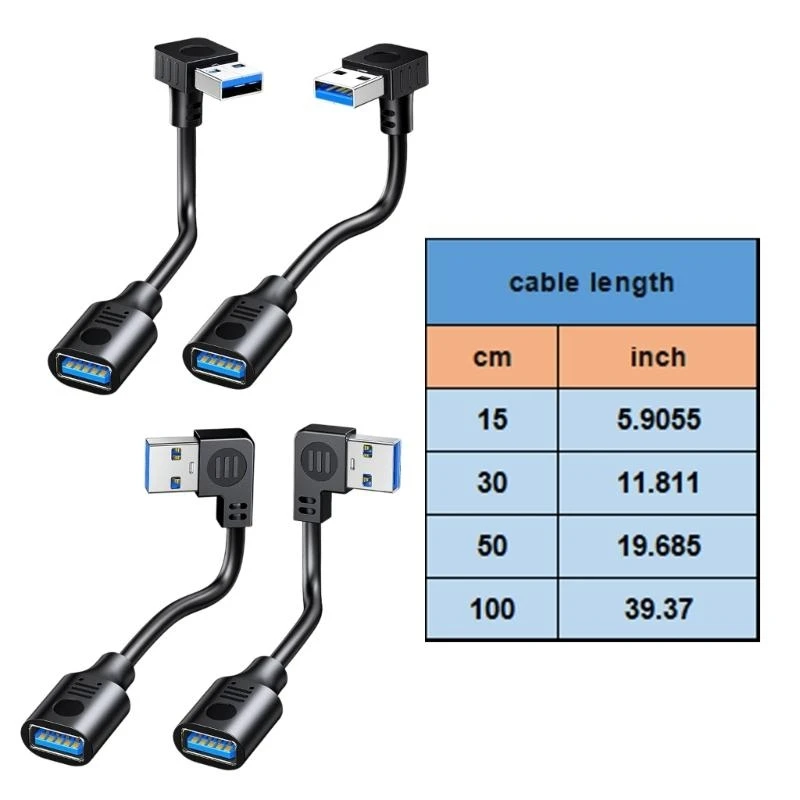 15-100cm USB 3,0 ángulo derecho/izquierdo/arriba/abajo Cable de extensión de 90 grados Cable adaptador macho a hembra Cables USB Cable de extensión - imagen 3