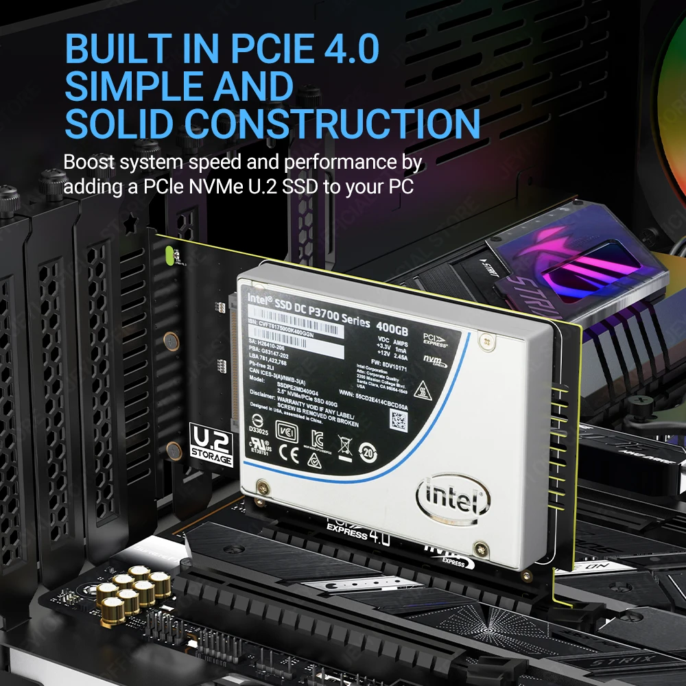 Adaptador JEYI U.2 a PCIe 4.0, tarjeta de expansión NVMe 2,5" U.2 (SFF-8639) SSD PCIe x4 x8 x16 - SSD U.2 - Unidad U.2 (PEX4SFF8639) - imagen 3