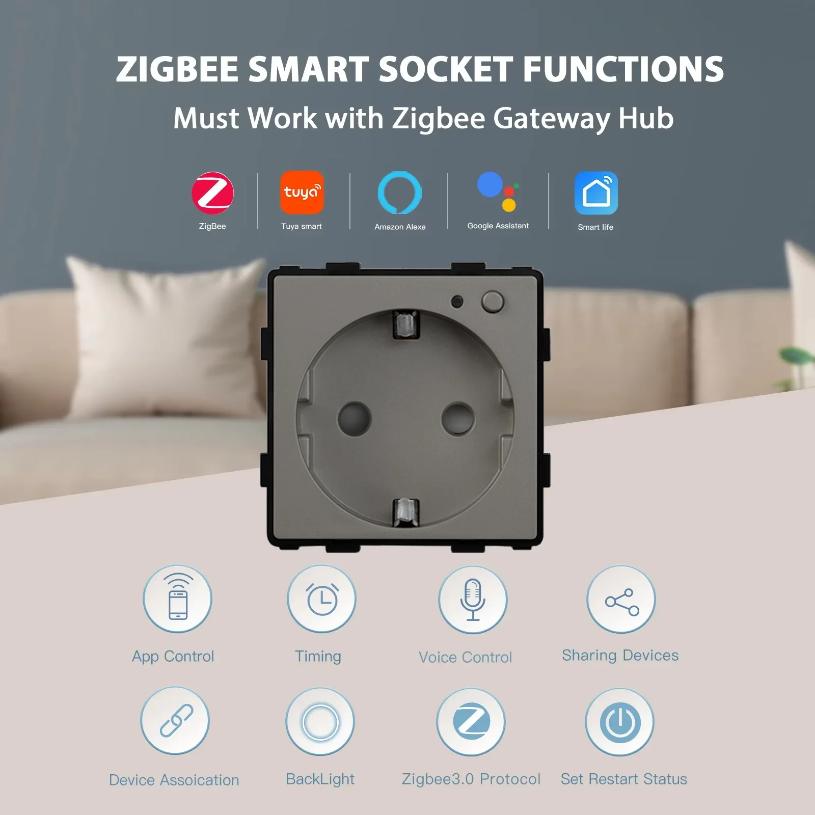 BSEED Zigbee EU/FR/UK/MF toma de corriente Universal enchufes inteligentes Monitor de energía Tuya marcos de vidrio de vida inteligente piezas de bricolaje combinación gratis - imagen 3