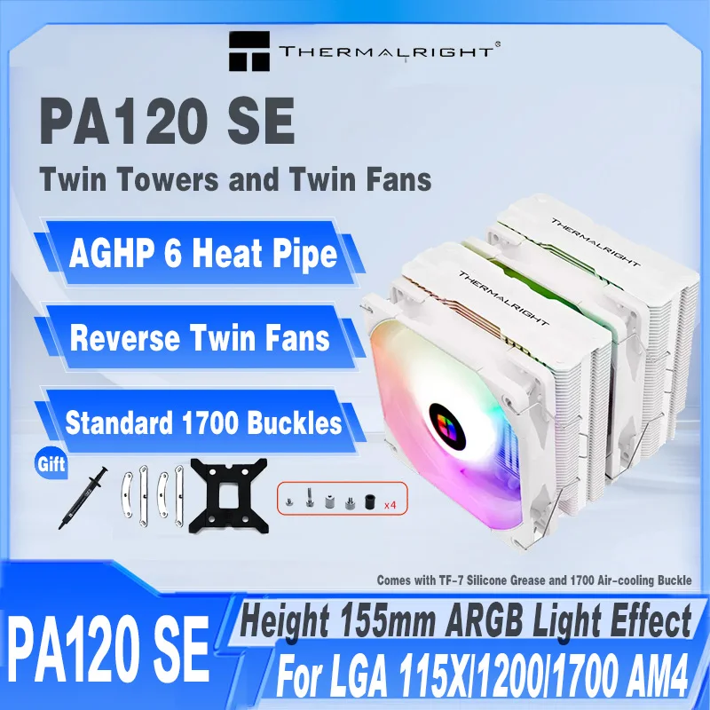 Thermalright-enfriador de CPU PA120 SE, 6 tubos de calor, ARGB, AGHP, radiador de torres gemelas para Intel LGA115x 1200 1700 AMD AM4 AM5