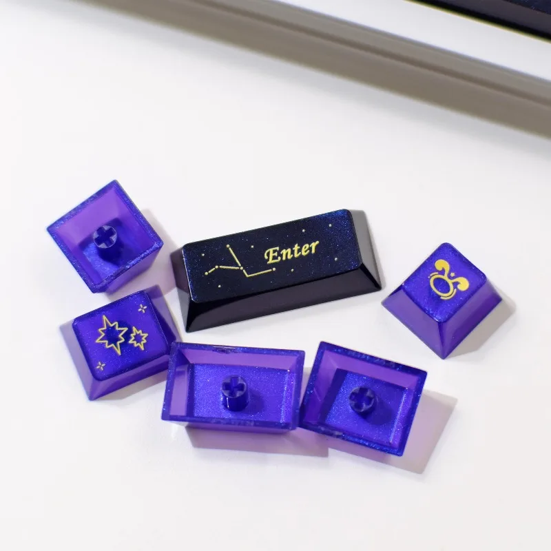 Juego de teclas con tema translúcido de estrellas brillantes, tapas de teclado con perfil de cereza con estampado UV de 138 teclas para accesorios de teclado mecánico - imagen 5