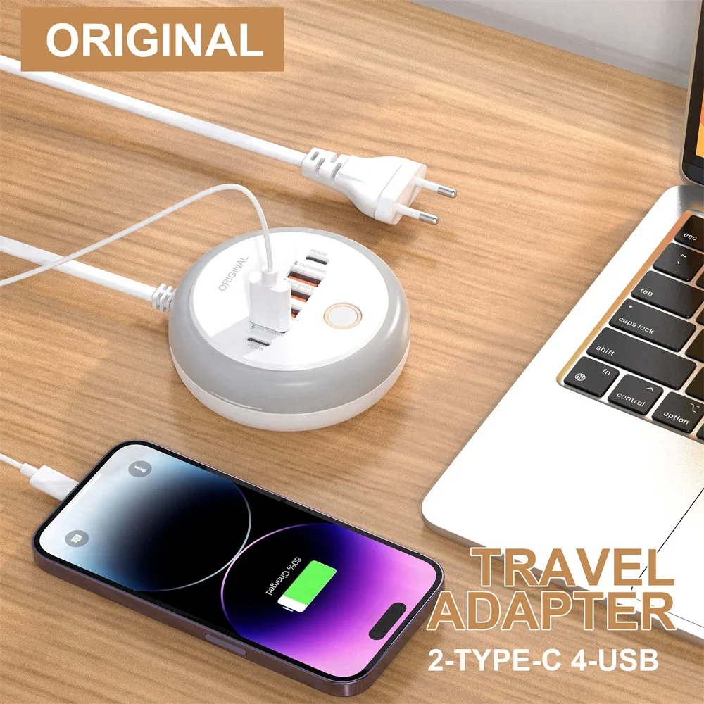 Cargador USB de 50W con múltiples puertos, toma de corriente, cargador de viaje de carga rápida para IPhone, Samsung, Xiaomi, adaptador de teléfono de carga rápida - imagen 4