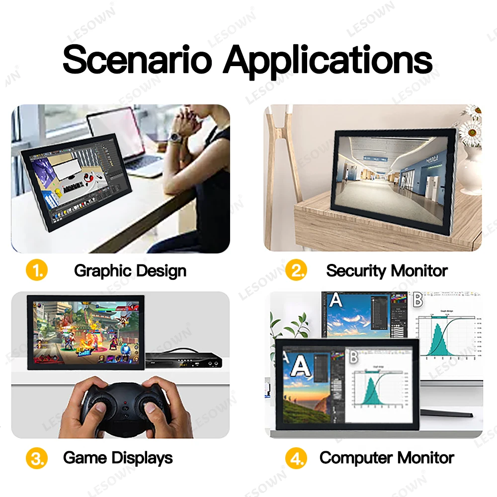 LESOWN Monitor táctil capacitivo Industrial 19 pulgadas 1440x900 interfaz HDMI VGA 18,5 pulgadas Full HD DC12V 3A VESA pantalla LCD - imagen 5