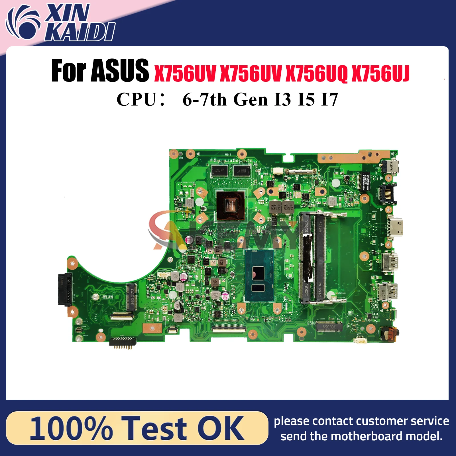 Placa base para ordenador portátil X756UV para ASUS X756UQ X756UJ X756UR A756U X756U X756UAK X756UXM X756UV X756UQK con CPU I3 I5 I7