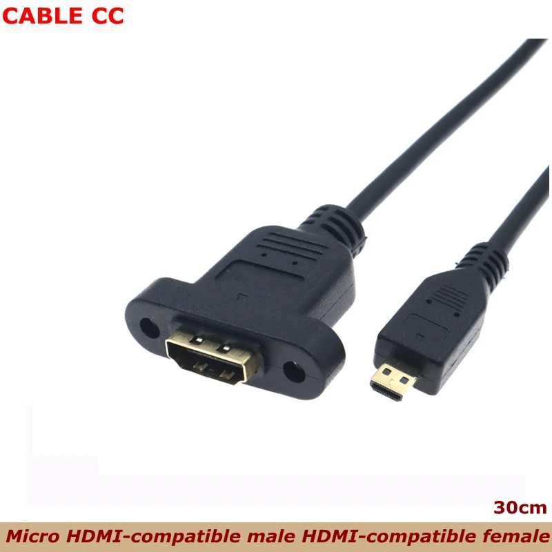 0,3 m Micro HDMI Compatible macho a HDMI Compatible hembra extensión 30cm conector tornillo bloqueo montaje en Panel HD AV Cable de cámara