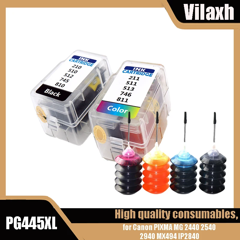 Vilaxh-recarga de cartucho inteligente para impresora Canon, recambio de tinta negra y de Color, PG445, CL446, 445XL, 446XL - imagen 2