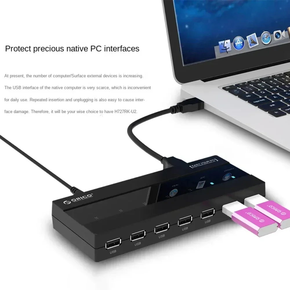 ORICO USB HUB Splitter 7 puertos USB 2.0 HUB Hub OTG Adaptador con fuente de alimentación externa Adecuado para computadoras portátiles de PC de escritorio - imagen 3