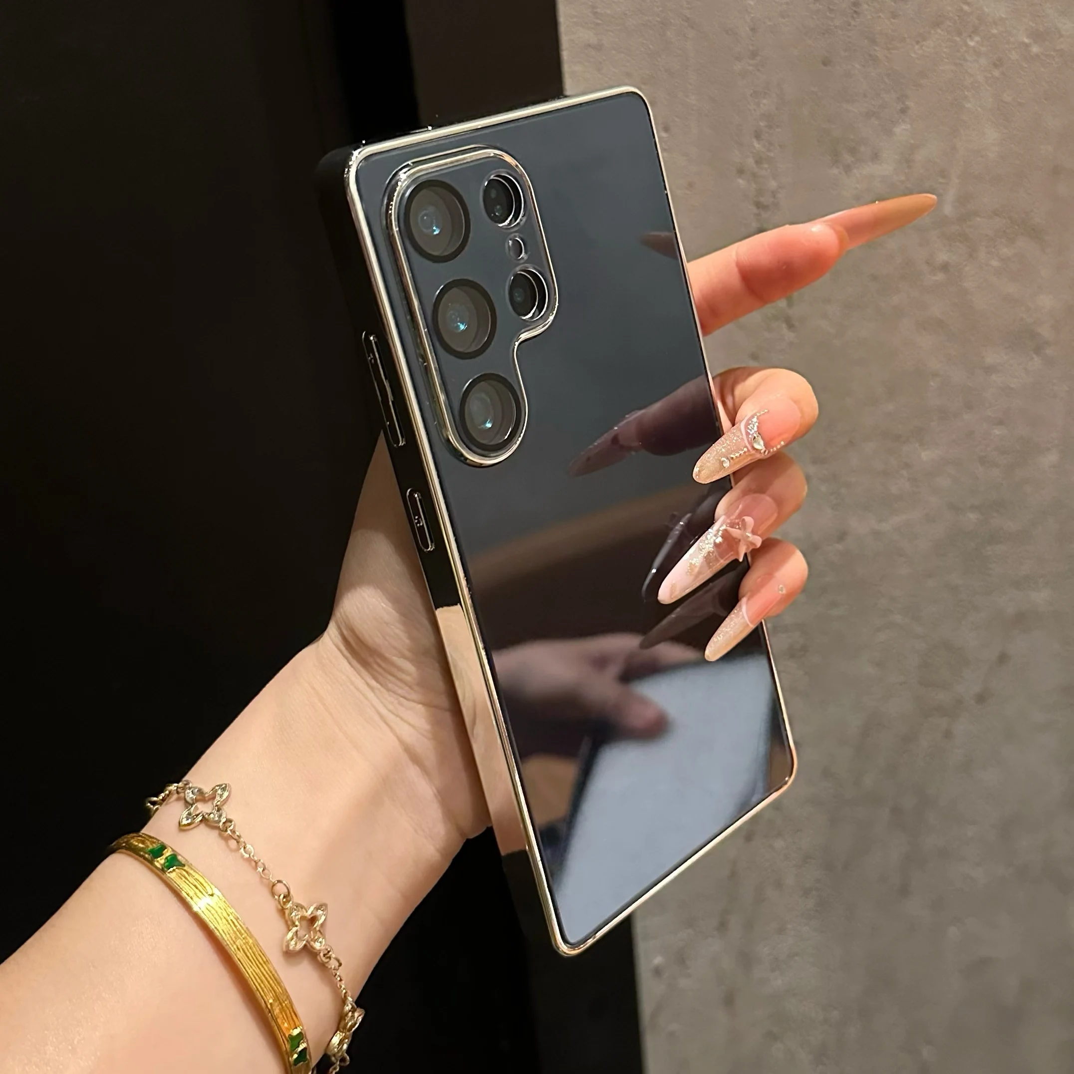 Funda de parachoques con marco de galvanoplastia de lujo para Samsung Galaxy S25 S24 S23 S22 película de lente Ultra brillante cubierta trasera dura a prueba de golpes - imagen 4