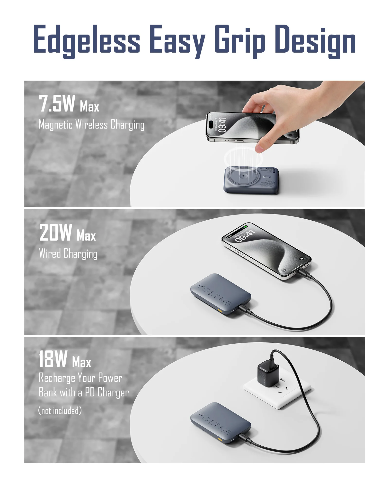 VOLTME-Banco de energía inalámbrico, delgado, 5000 mAh, cargador portátil magnético, carga rápida PD de 20 W, Compatible con Magsafe con 15 Pro Max - imagen 2