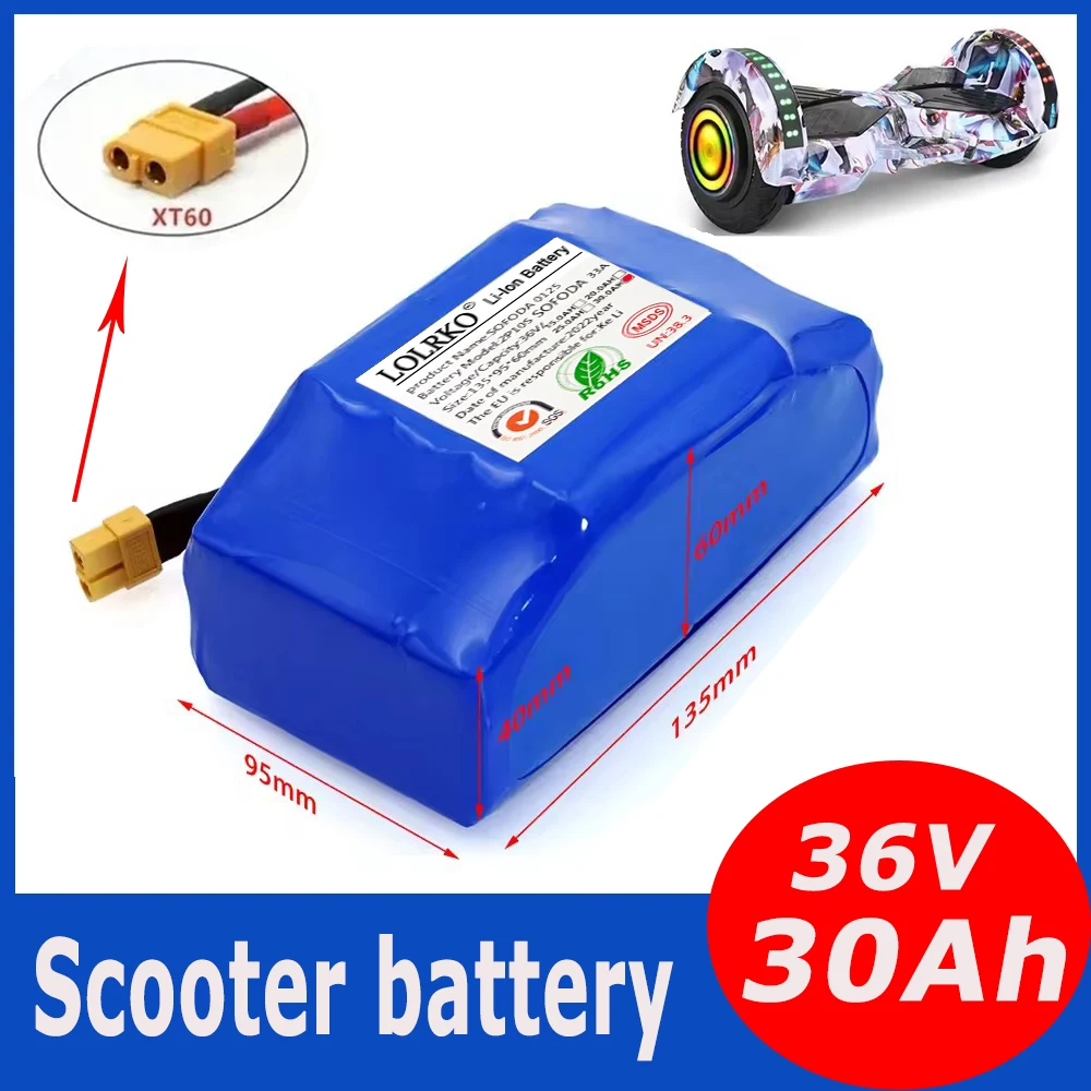 Batería recargable de gran capacidad 36V 30Ah 10s2p, adecuada para scooters eléctricos de autoequilibrio, hoverboards y monociclos