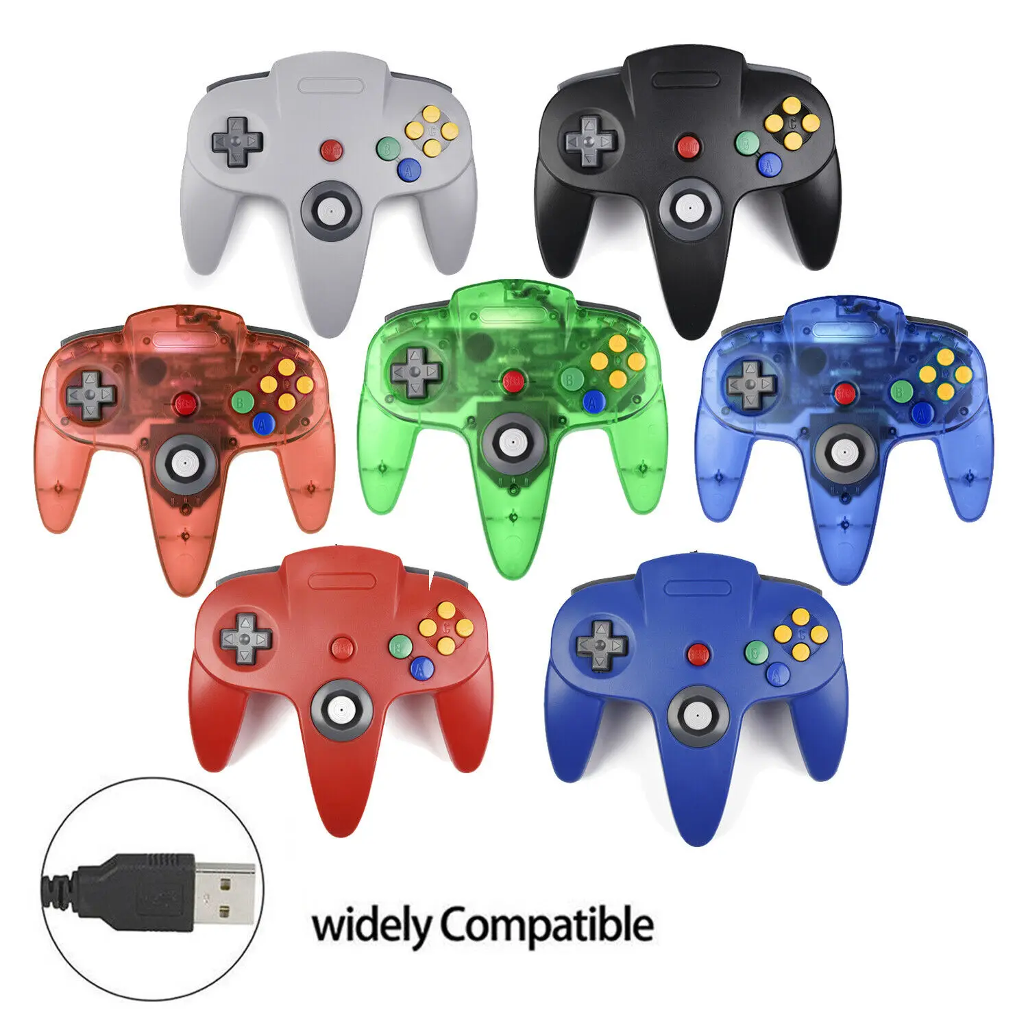 [Versión USB] Controlador USB para juegos clásicos N64, mando de juegos con cable para Windows PC Mac Linux Raspberry Pi 4 3