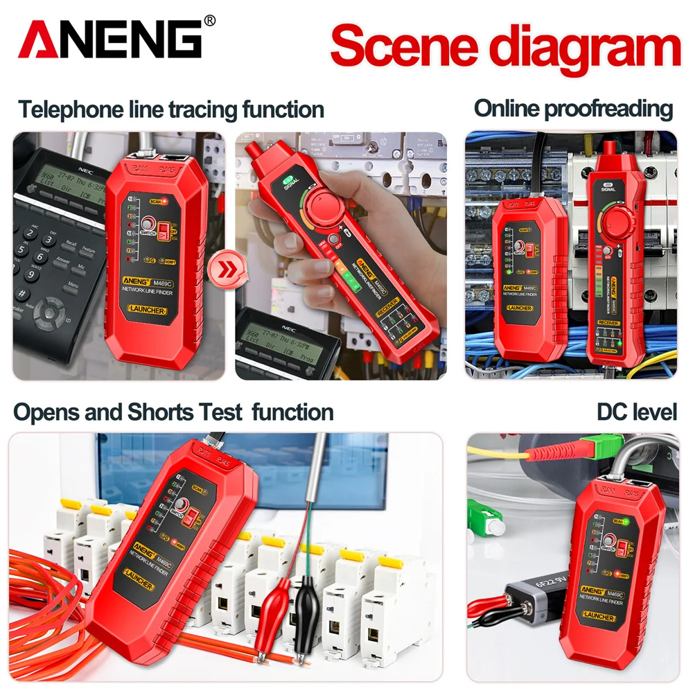 Probador de Cable de red ANENG M469C, herramienta de prueba de Cables de nivel CC inteligente de alta precisión RJ45 RJ11 LAN, medida de rastreo de línea de Cable de alimentación - imagen 5