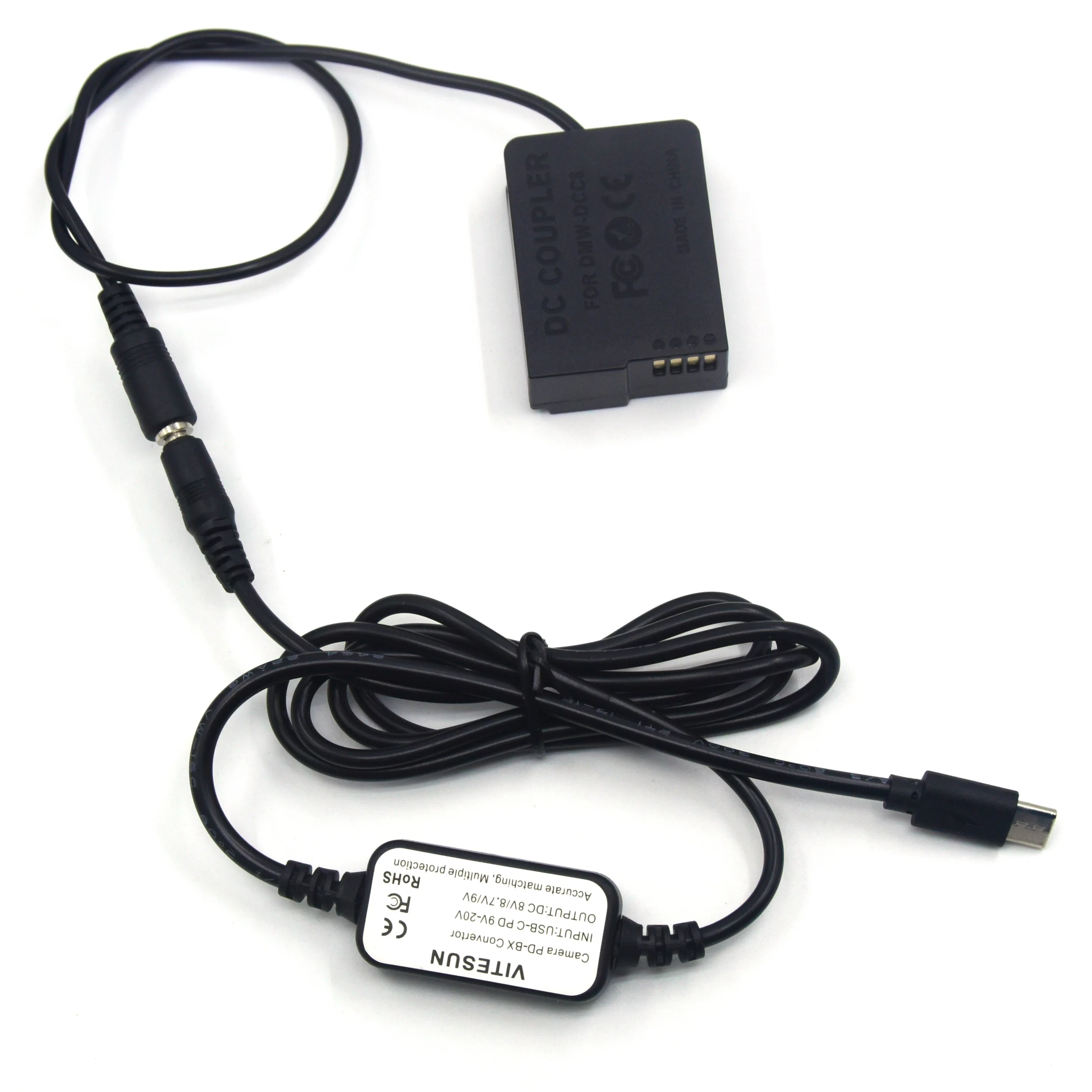 Convertidor USB tipo C PD a Cable CC + batería ficticia decodificada BLC12 DMW-DCC8 para Lumix DMC-GH2 GH2K GH2S FZ200 FZ300 FZ1000 GX8 - imagen 2