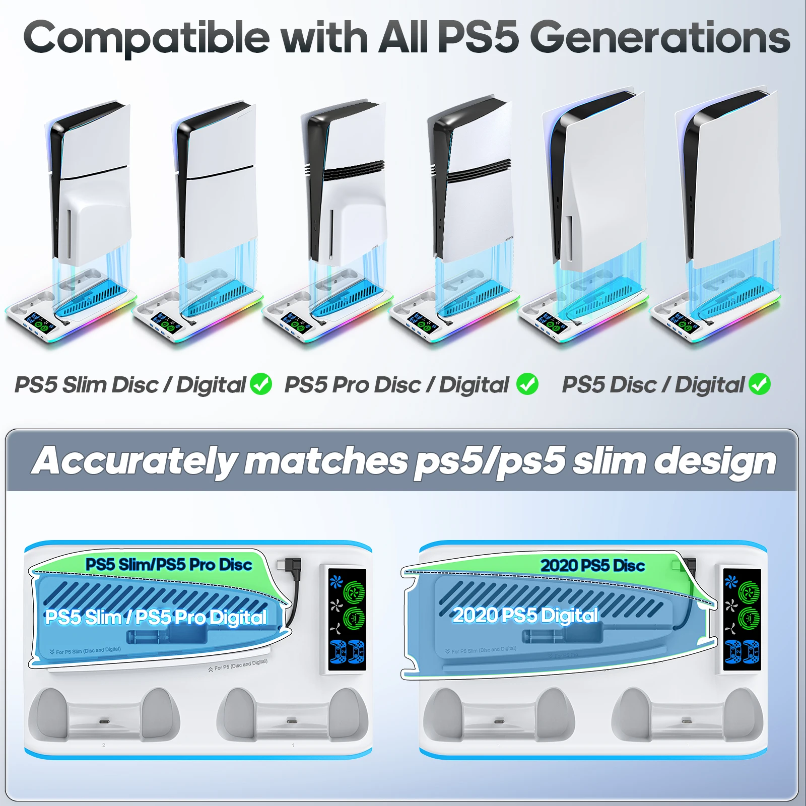 Soporte de juego para consola Sony PS5, Playstation Play Stations PS 5 Slim Pro, soporte Base, ventilador enfriador, accesorios para juegos RGB - imagen 4