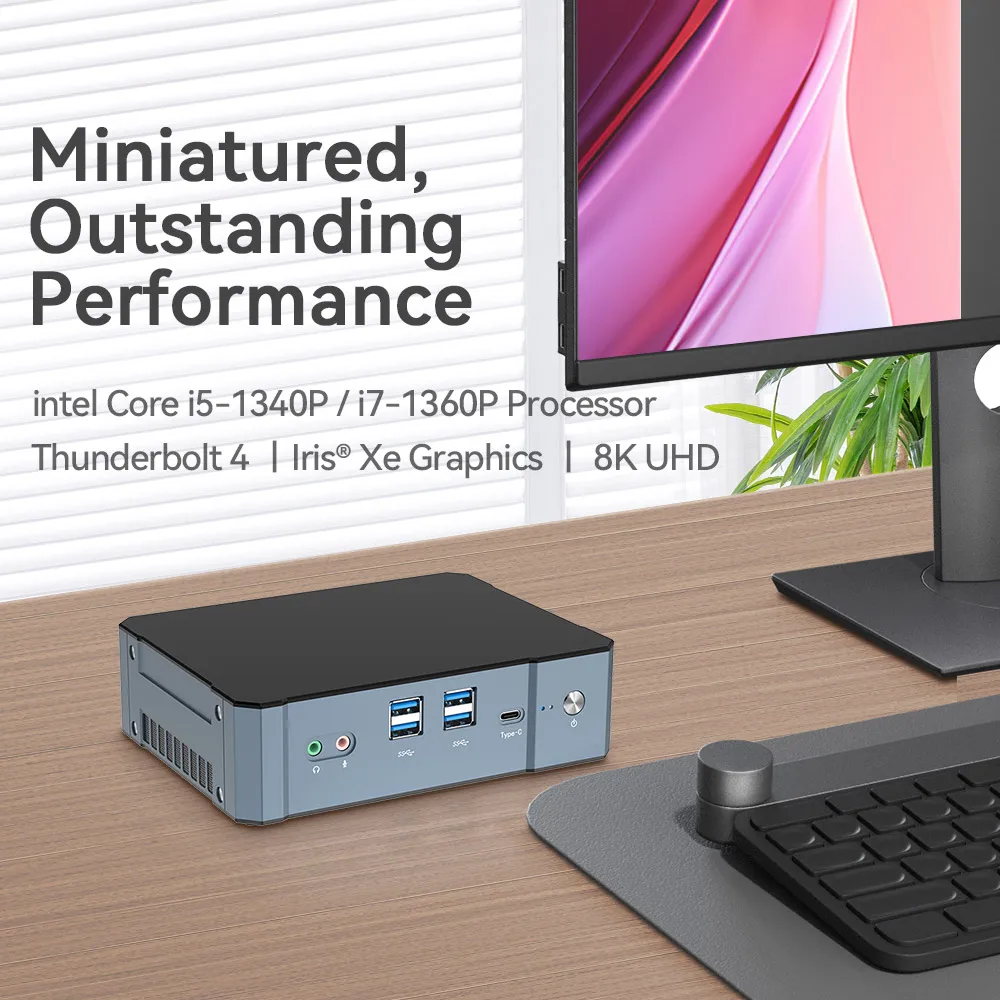 Mini PC Intel Core i7-1360P de 13. ª generación, 2 ranuras DDR5, M.2, NVME, SSD, Thunderbolt4, WiFi6, 8K, UHD, Windows 11, HTPC para juegos de oficina