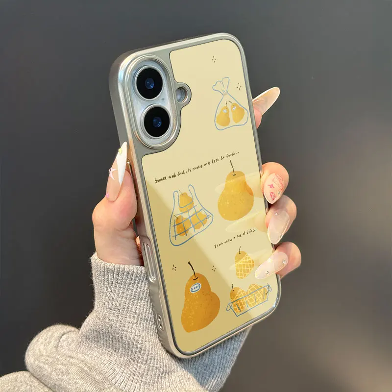 Coque de téléphone poire douce jaune pour iPhone 11/12/13/14/15/16/17 Pro Max AIR PLUS, étui de téléphone époxy TPU Anti-chute