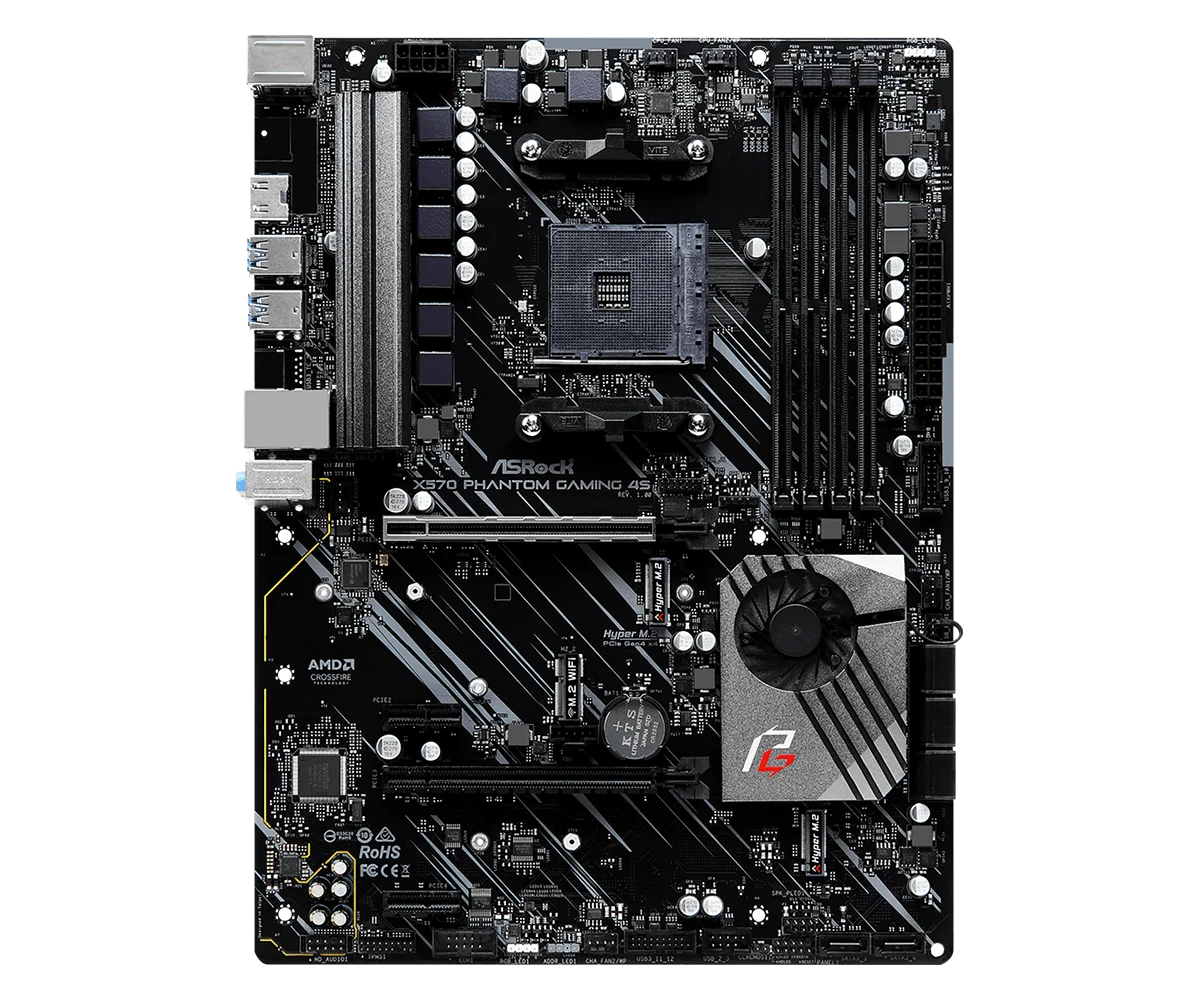 Placa base X570 ASROCK X570 Phantom Gaming 4S Socket AM4 4 × DDR4 128GB PCI-E 4,0 SATA III HDMI ATX para cpu Ryzen 5000 G-Series - imagen 2