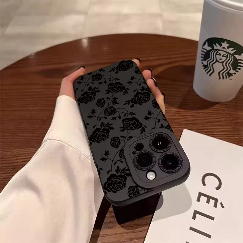 Funda de teléfono de silicona negra con estampado de rosas simples para Xiaomi 14T 15 14 12T 13T Pro 12 13 11 Lite 5G fundas Mi 13T 14T Pro - imagen 5