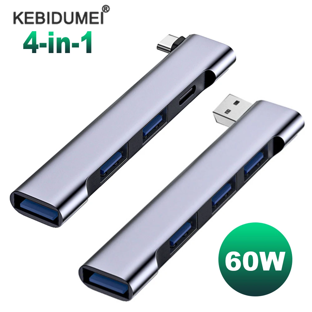 HUB USB C 4 en 1 3,0 PD 60W tipo C 3,1 divisor USB multipuerto adaptador OTG HUB USB para Xiaomi Lenovo Macbook Pro 13 15 Air Pro