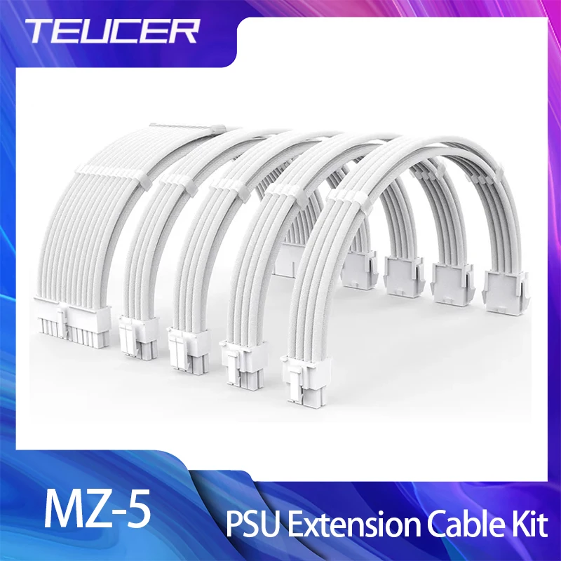 TEUCER-Kit de Cable de extensión de PSU de CPU, Cable de alimentación con peine, 3 en 1, 24 Pines, ATX, GPU, 6 + 2 pines, PCI-E, 4 + 4 pines