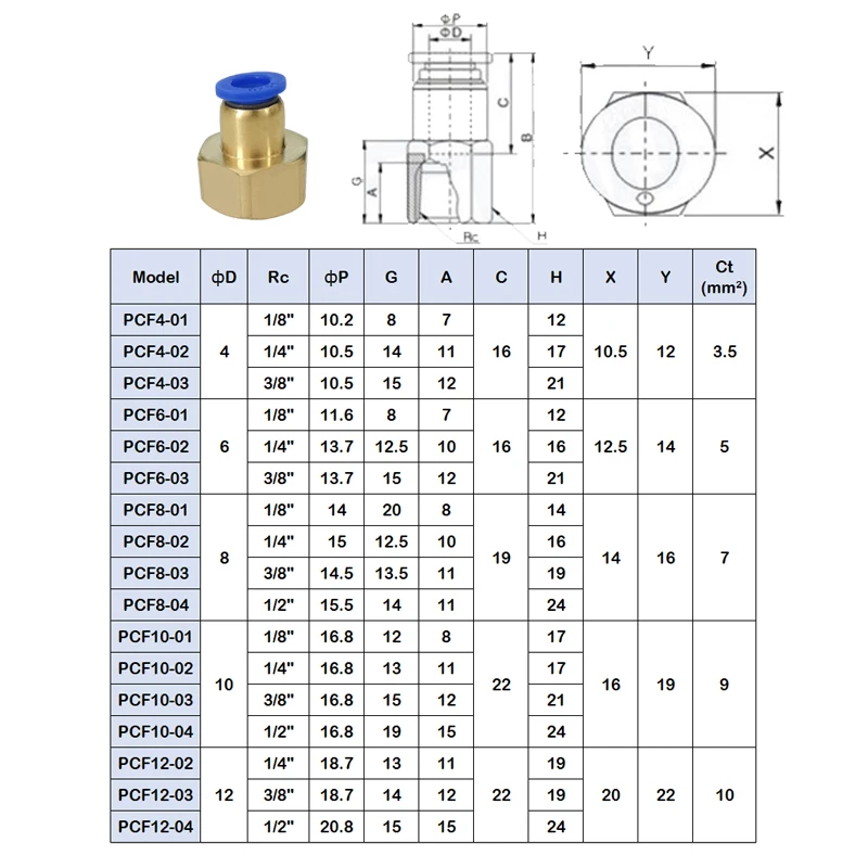 Conectores neumáticos hembra rectos de un toque, tipo PM OD, 4MM, 6MM, 8MM, 10MM, 12MM, rosca de 1/8 '', 1/4'', 3/8 '', 1/2'' - imagen 5