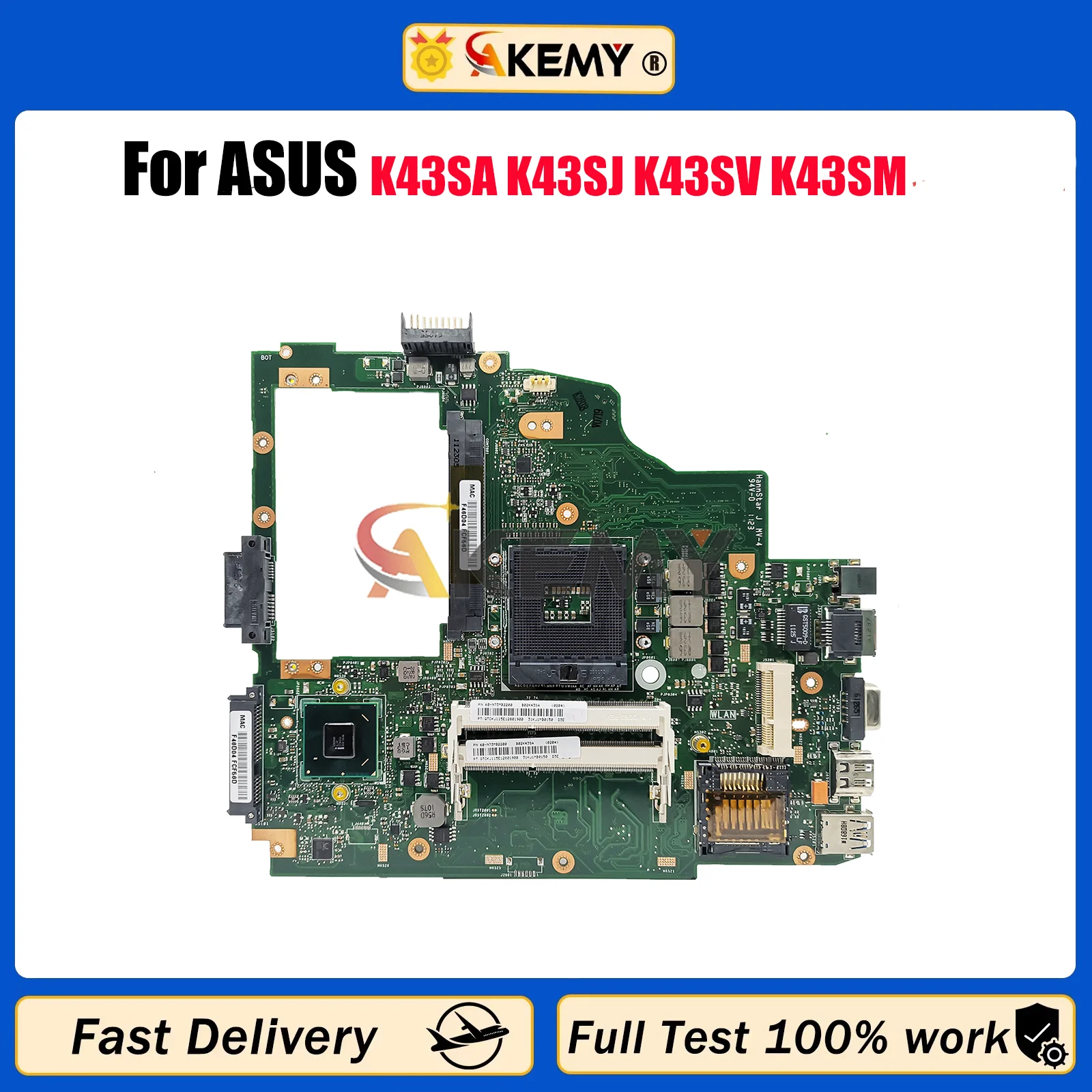 Placa base para ordenador portátil K43SA para ASUS K43S A43S X43S K43SJ K43SV K43SD K43SM placa base para portátil en stock 100% pruebas OK envío rápido