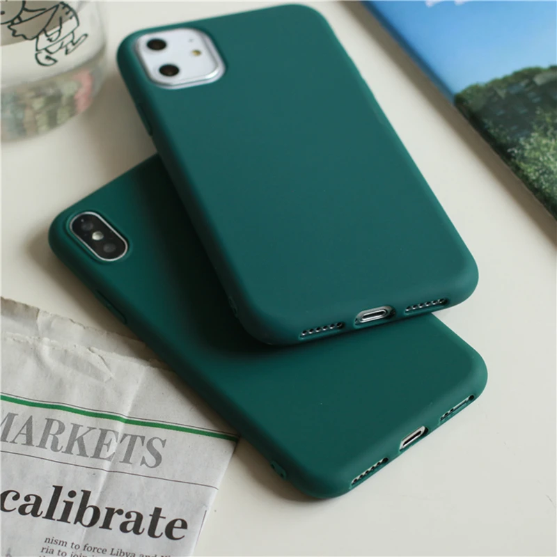 Funda de teléfono mate verde oscuro para iphone 14, 13, 12, mini, 11 Pro, XS Max, XR X 8, 7, 6S, 6 Plus, fundas de silicona, funda suave de TPU de Color sólido - imagen 2